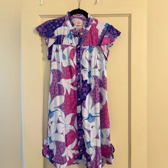 ❌SOLD❌ Eternal Summer Hawaii Mary Dress in Purple Jade's Orchids - Picture 5 of 7